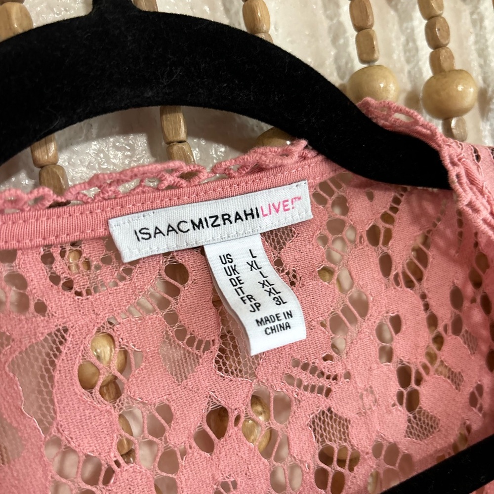 Isaac Mizrahi Pink Lace Feminine Cottage Coquette Open-Front Kimono Long Sleeve - Picture 6 of 6